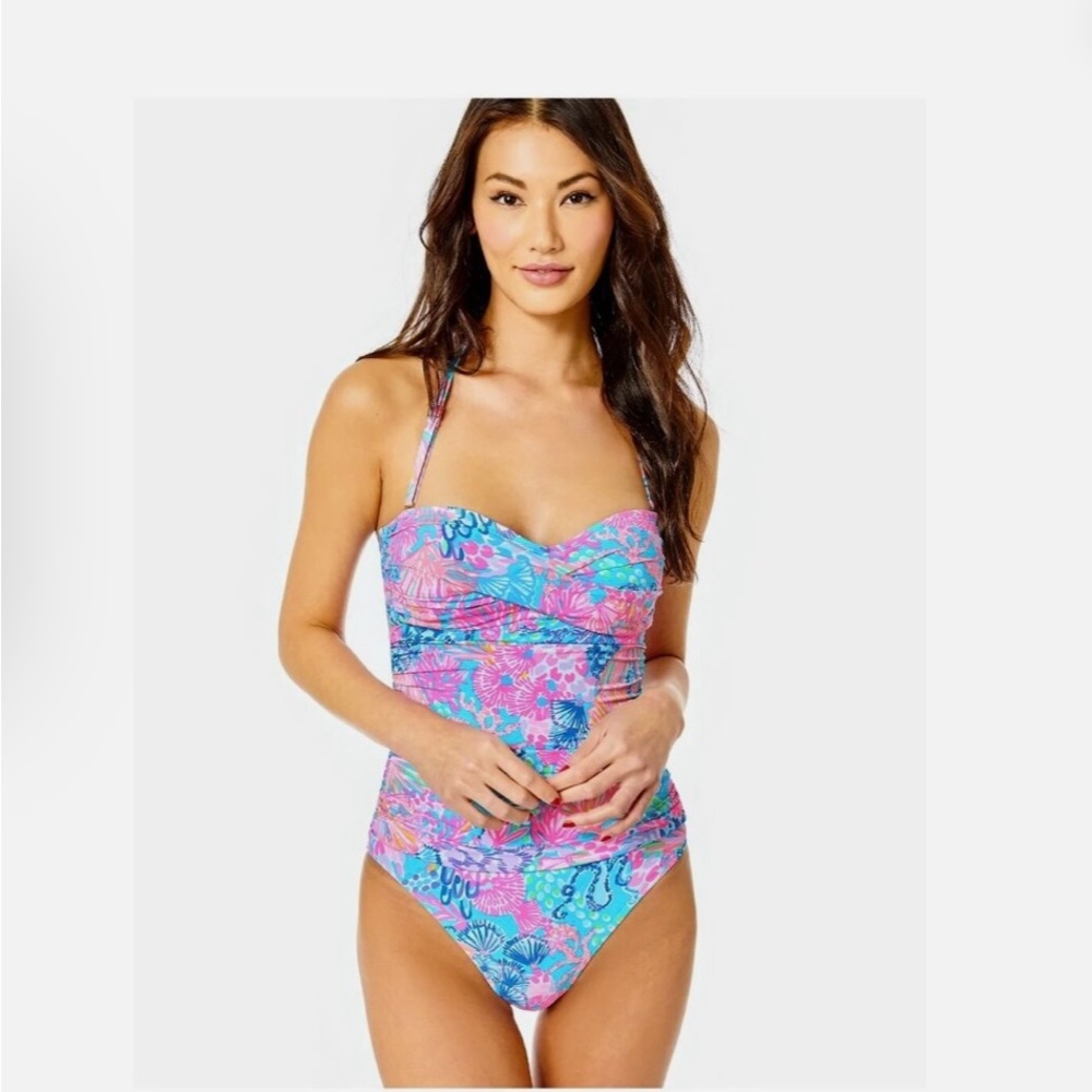 Women's Floral Twist-Front One-Piece Swimsuit - Pink/Blue